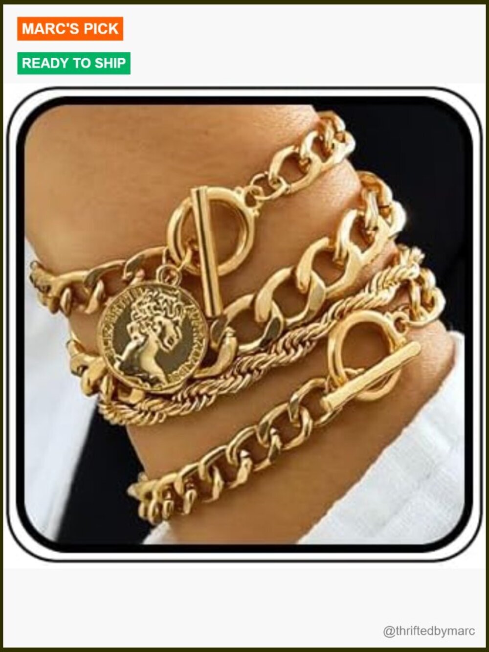 4Pc Boho Gold Silver Stackable Bracelet Set Link Chain Adjustable Jewelry Gift